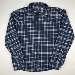 Patagonia Fjord Flannel Shirt Mens Small S Blue White Plaid Organic Cotton Knit